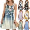 Robe sans manches à imprimé floral et col rond pour femme, style décontracté