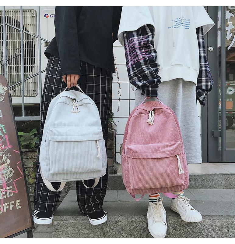SCIONE Soft Fabric Backpack Female Corduroy Design School Teenage Girls Striped Backpack Mochila Bag