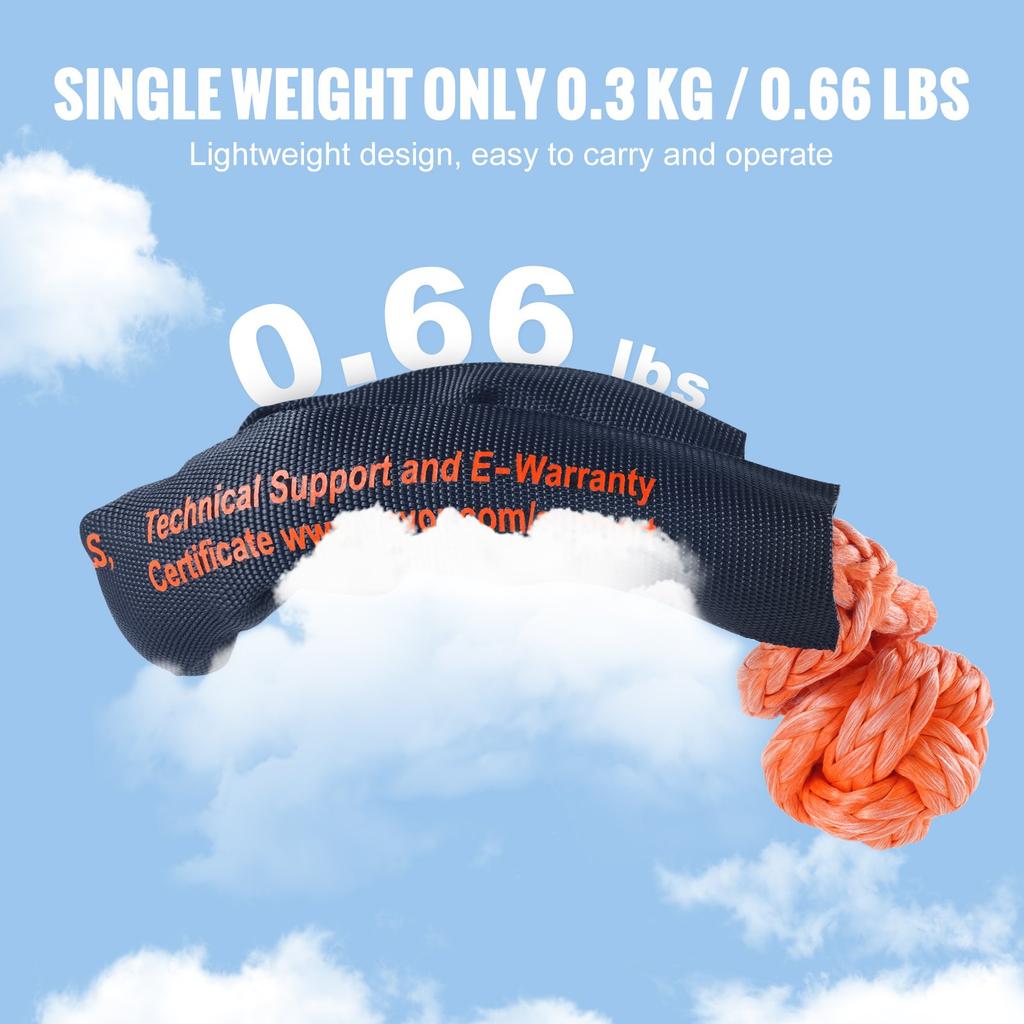 VEVOR Soft Shackle Synthetic Recovery Rope 2PCS 1.3x56 Cm 20 Ton Break Strength