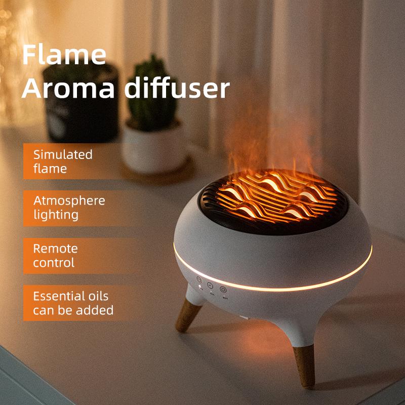 Umidificator cu Flacără cu Lumini de Noapte Colorate Difuzor Ultrasonic de Aromaterapie cu Ulei Esențial 350ml Timer Telecomandă pentru Dormitor Cadouri de Festival