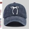 Bow Graphic Washed Baseball Cap Vintage Cotton Adjustable Casual Unisex Street Hat