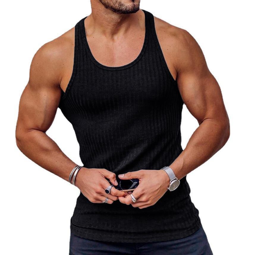 Men's Knitted Solid Color Fitness, Sports, Slimming, Home Versatile Leisure Tank Top