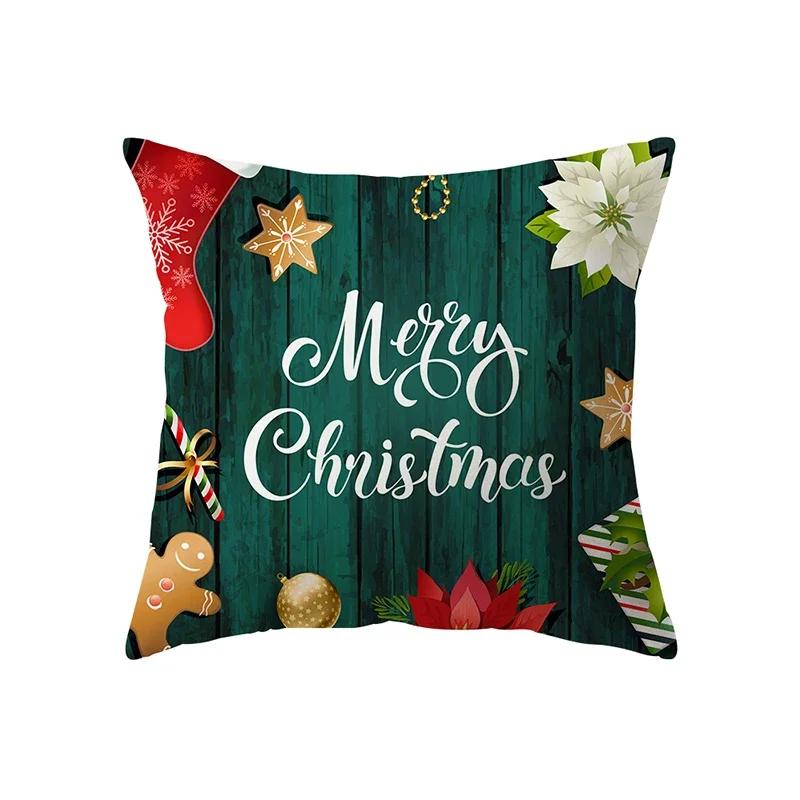 Merry Christmas Decorative Print Pattern Cushion Cover Home Living Room Sofa Decoration Square Polyester Pillow