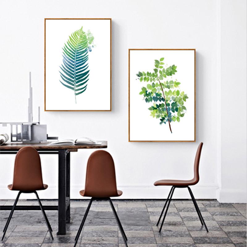 Toile d'art mural avec plante aquarelle nordique, peinture de feuille verte, affiche imprimée, image murale minimaliste pour décoration de salon et de maison