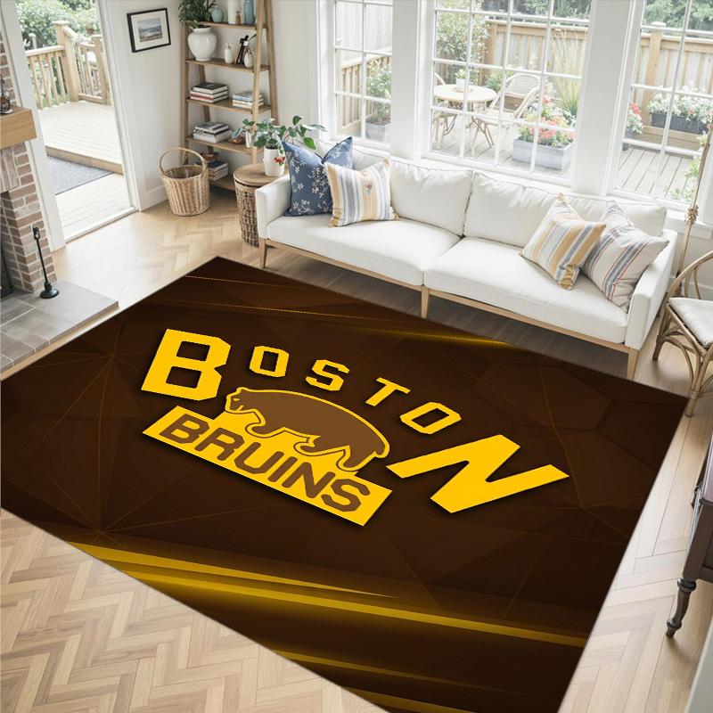 Boston Bruins Design Crystal Velvet Carpet Cozy Non?Slip Printed Rug For Bedroom Living Room Entrance