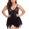 Lace Trim Sheer Mesh Babydoll Nightdress Adjustable Straps Plus Size Lingerie Sleepwear with Scalloped Hem and Ribbon Detail