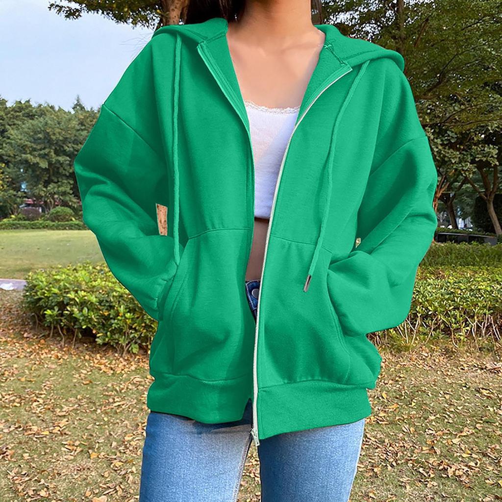 Damesmode Casual Effen Kleur Sweatshirt Herfst/Winter Lange Mouw Zak Cardigan Jas Rits Hoodie Jas