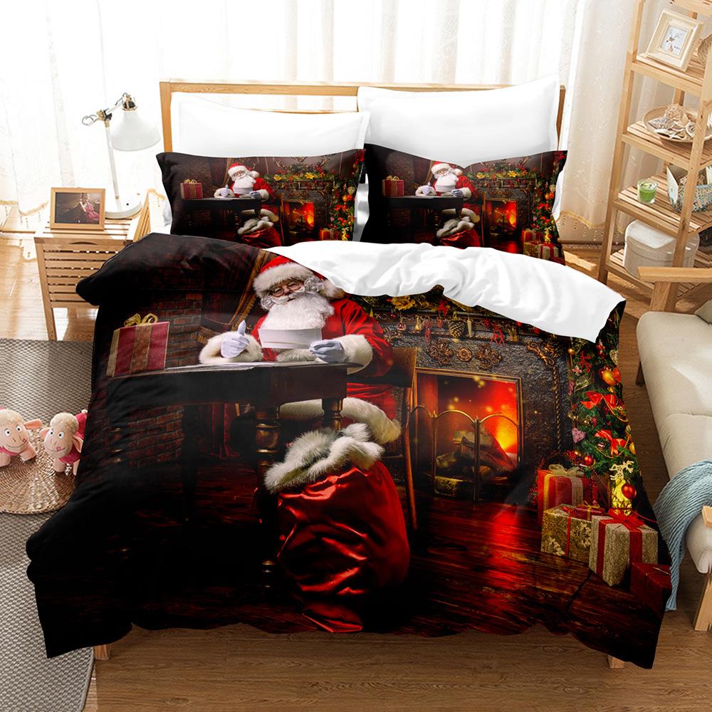 3D Digital Printing Three-Piece Set, Santa Series 2 Printed Bedding Kit