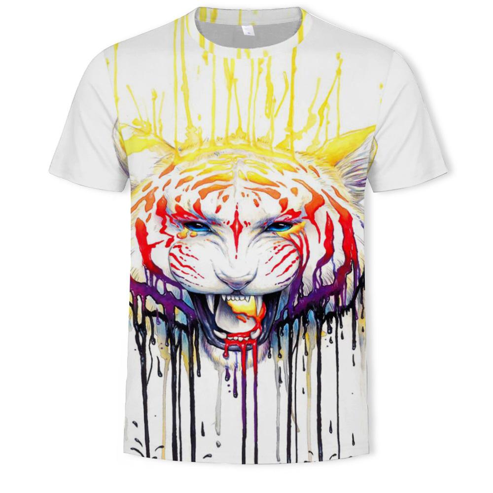 Sommer Herren T-Shirt 3D-Druck Tees Tiger Löwe Lose Rundhals Kurzarm Tops Herrenbekleidung
