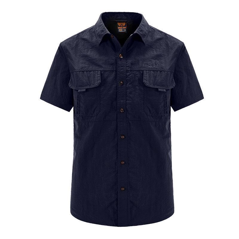 Mens Shirt Short Sleeve Quick Dry Turn Down Collar Shirt Outdoor Hiking Camping Fishing Clothing Plus Size