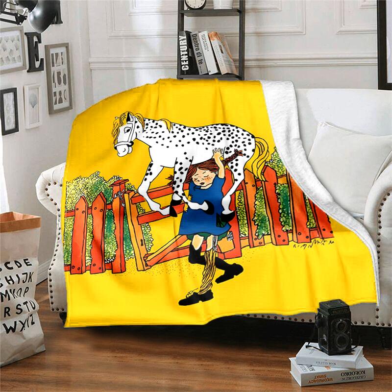 1 pièce Couverture Design Imprimé Pippi à Longues Chaussettes, Couverture Légère pour Canapé, Lit - Douce & Chaude, Cadeau pour Toutes les Saisons comme Noël, Halloween