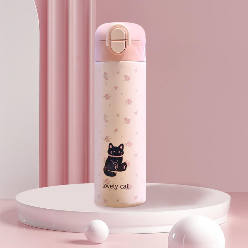 Cute Apple Puppy Cat Floral Grid Star Printed Stainless Steel Insulated Cup For Kids And Adults
