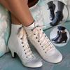 Neue Mode Damen Niedriger Kitten-Absatz Stiefeletten Viktorianisch Runde Zehenpartie PU-Lederschuhe Steampunk Schnürstiefel Retro Jeansstiefel