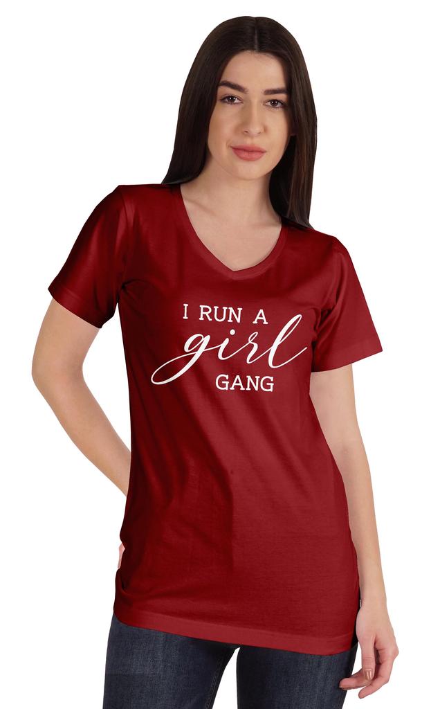 Inkmeso I Run A Girl Gang V-Neck Graphic T-shirt Mommy Life Mother  S Cotton