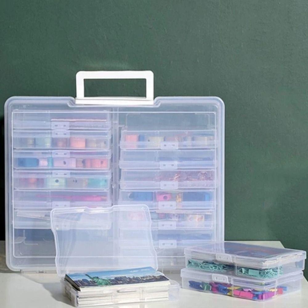 Office Supplies 16 Inner Organizer Po Storage Box Clear Lids Craft Storage Case With Handle Extra Large Cards Keeper Stickers