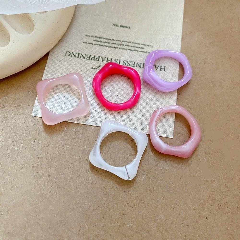 5Pcs New Colorful Irregular Rings Geometric Elegant Finger Ring Resin Acrylic Ring Jewelry Accessories