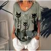 Oversized Plus Size Tee for Women: 3D Adorable Cat V-Neck, Summer Fashion Streetwear, Breathable Casual