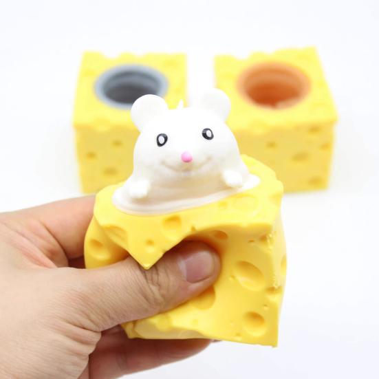 Cute Cheese & Mouse Squeeze Toy Creative Decompression Fidget Stress Reliever Soft Squeezable Decor Novelty Gift for Kids Adults Fun Party Favor