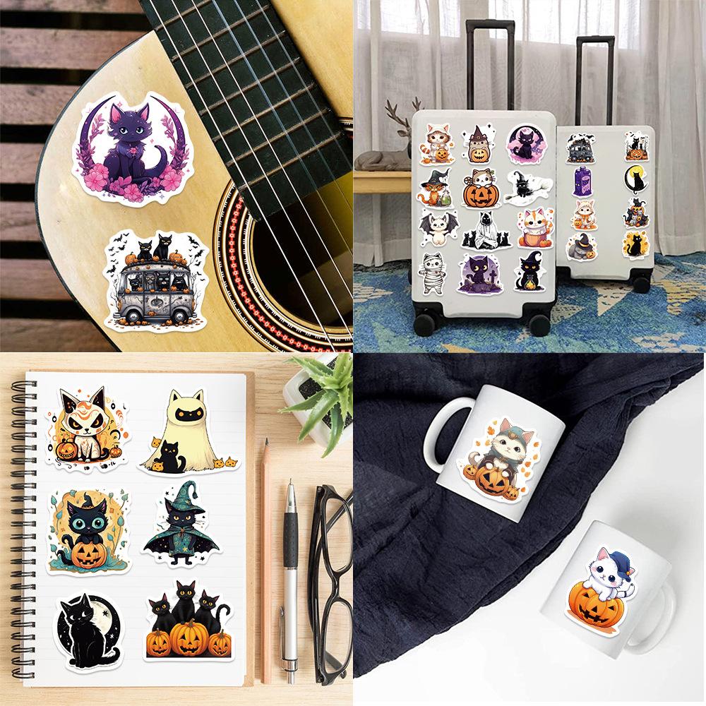 50 Halloween Cat Stickers Personalized Decoration Guitar Laptop Suitcase DIY Waterproof Stickers