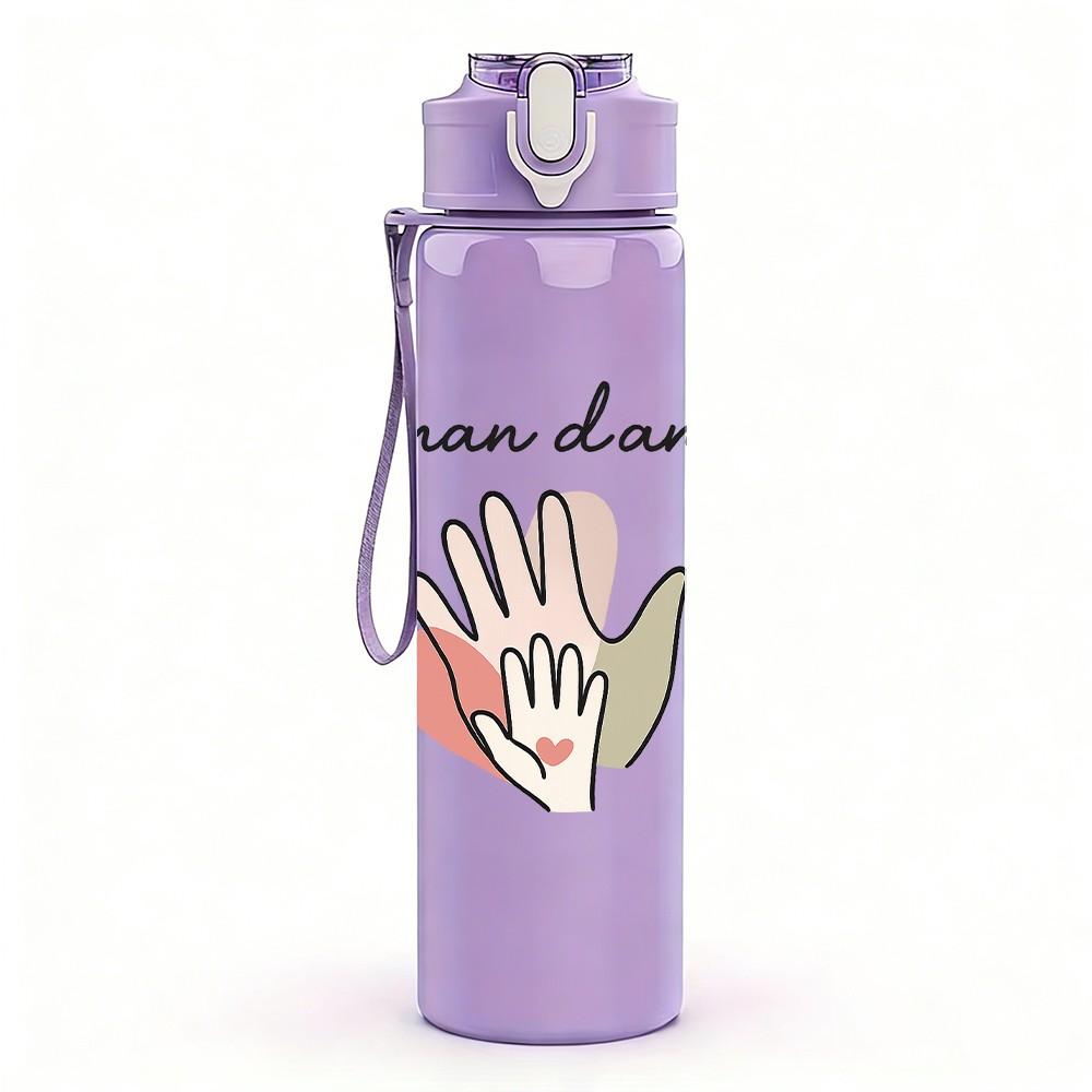 1PC Mommy Baby Handprint 750ml Color Plastic Sports Water Bottle Leakproof Flip Straw Lid Suitable for Sports Office Home Use