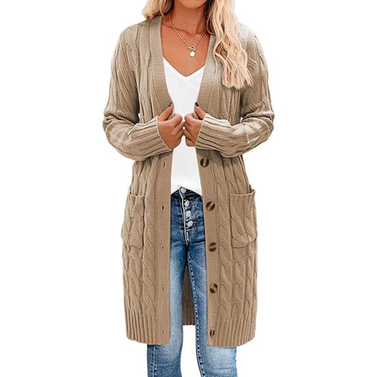 Yousheng Women Sweater Cardigan V-neck Long Sleeve Twist Texture Knitting Tops with Pockets Solid Color Button-Up Knitting Jacket