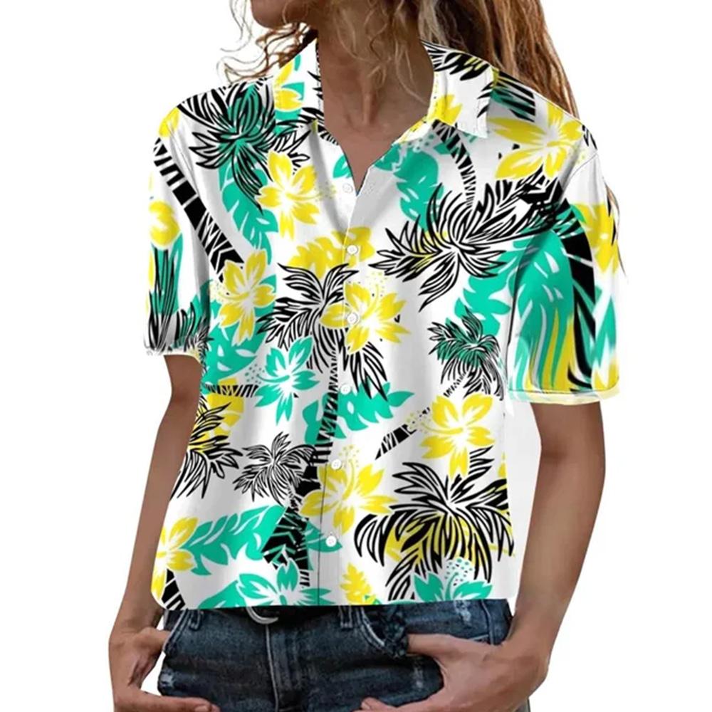 Hawaii Style 3d Printed Single Breasted Women Hawaiian Shirt Fashion Lapel Collar T-Shirts Summer Women's Short Sleeve Shirts