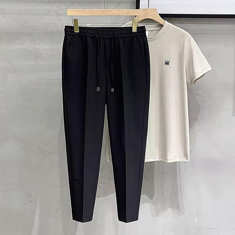 Lediga Croppade Byxor Män Skrynkelfria Koreansk Stil Draperade Byxor Konformade Vår Sommar Långbyxor