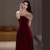 Toast Bridal burgundy shoulder tube top Evening dress Women's wedding return French engagement dress Long
