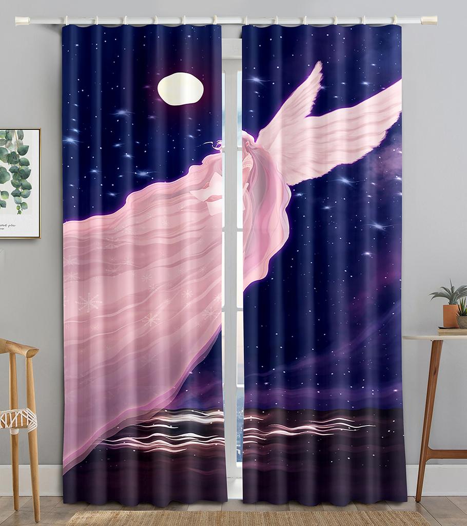 Angel Girls' Maiden Animated Children Blackout Window Panel Curtain Designed for Living Room Bedroom Bathroom Kicthen Door Cupboard Decor Hooks