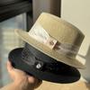 French Flat Straw Hat Woman Summer Beach Photo Vacation Sunshade Sunscreen Top Hat