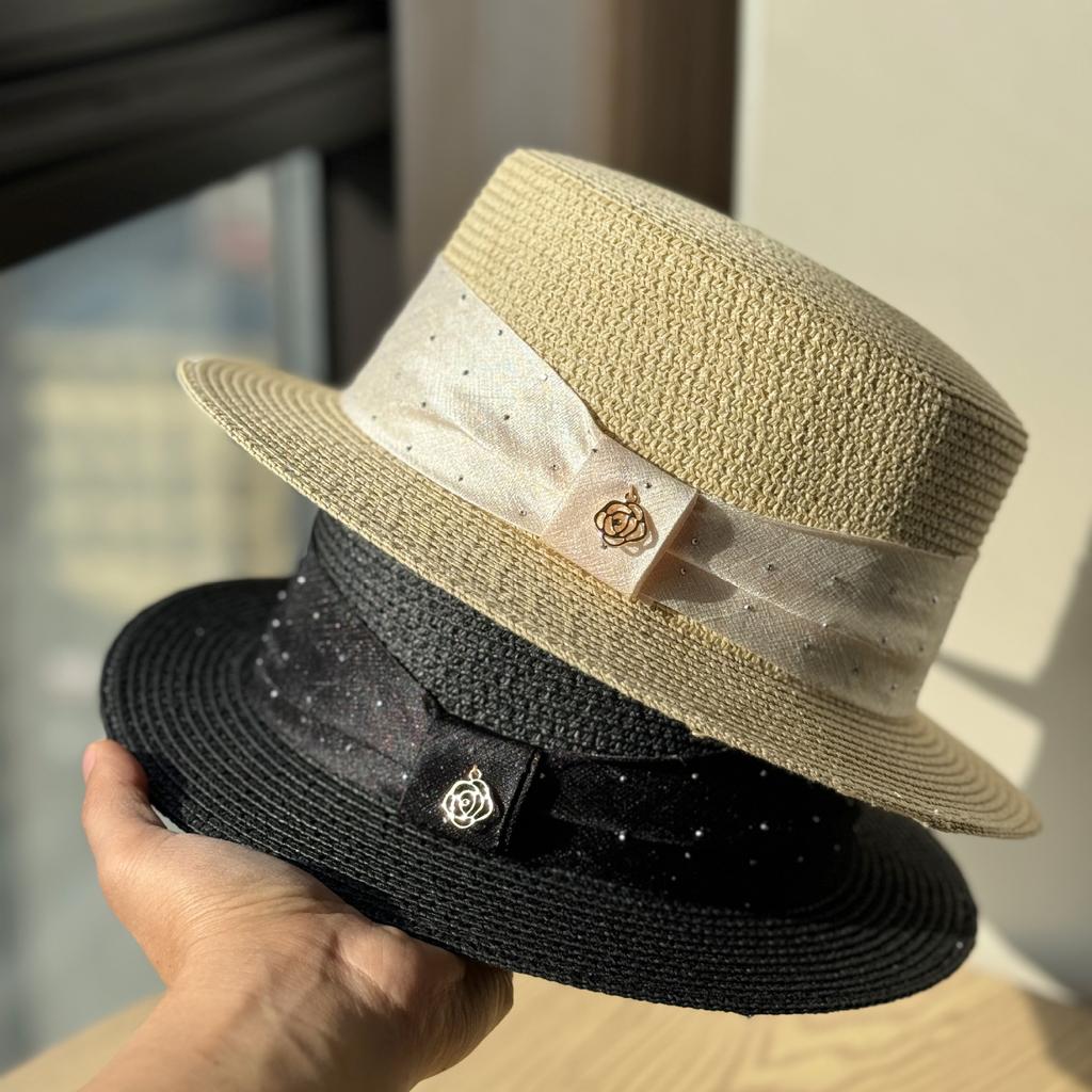 French Flat Straw Hat Woman Summer Beach Photo Vacation Sunshade Sunscreen Top Hat