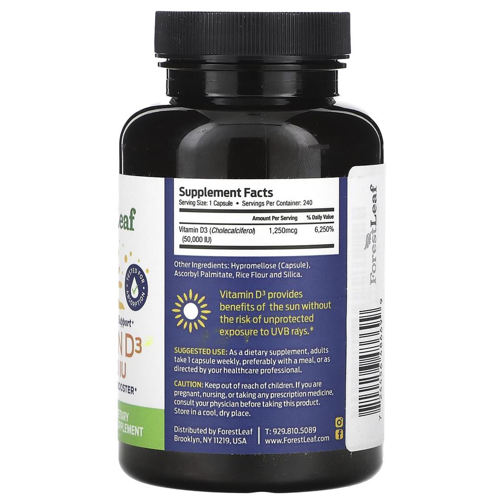 Forest Leaf, Vitamin D3, 1,250mcg (50,000IU), 240 Vegetable Capsules