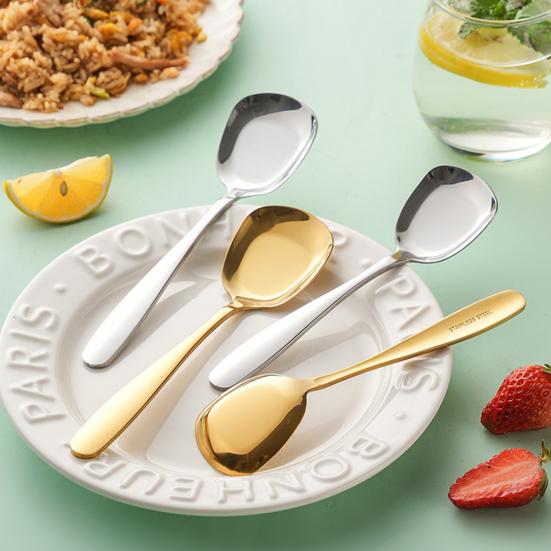 Paslanmaz Çelik Kare Başlı Çorba Kaşığı Düz Taban Dökülmeye Karşı Çorba Kepçesi Kalınlaştırılmış Ergonomik Sap Servis Gereci Makarna Salata için
