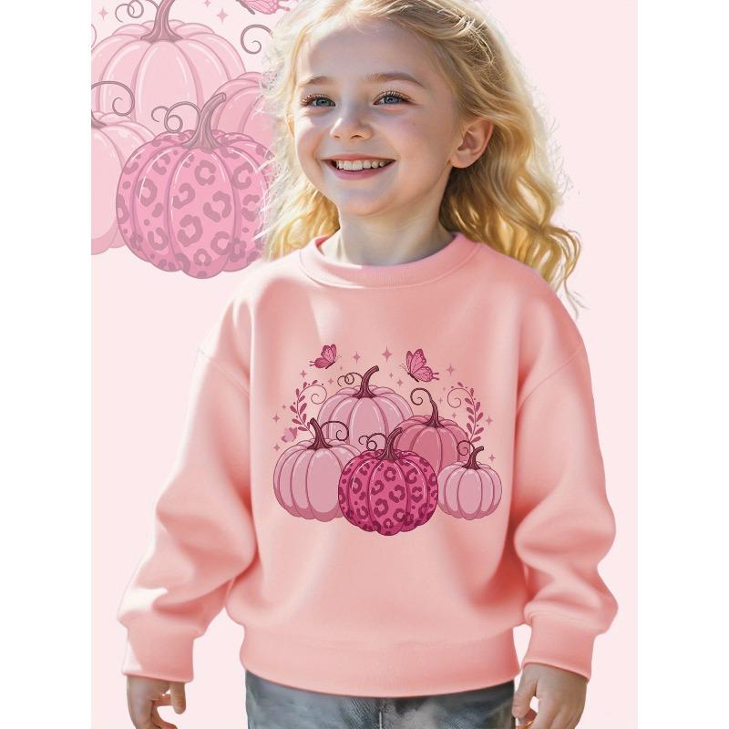 European Sizes Whimsical Autumn Illustration Print Long Sleeve Crewneck Sweatshirt for Kids A Soft Casual Pullover Top Featuring a Cute Graphic Design