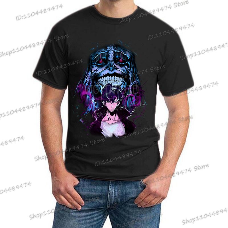 Japanse Anime Solo Leveling T-shirt Heren Sung Jinwoo God Standbeeld Cartoon Grafische T-shirts Harajuku Korte Mouw Hoge Kwaliteit T-shirt