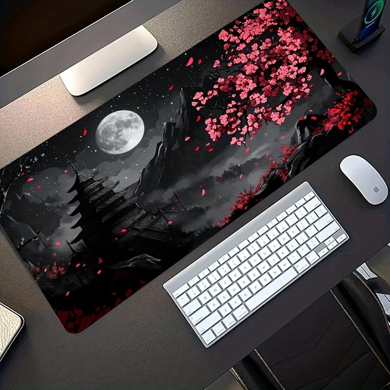 LargeSized Esports Gaming Mouse Pad with Traditional Chinese Red Cherry Blossom Ancient Architecture Design