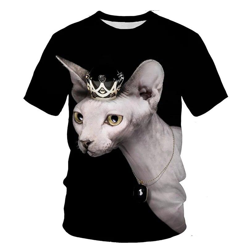 Camisetas engraçadas de animais, gato sem pelos, estampa 3D, homens, mulheres, moda urbana, gola redonda, camiseta casual, harajuku, crianças, tops, camisetas, roupas