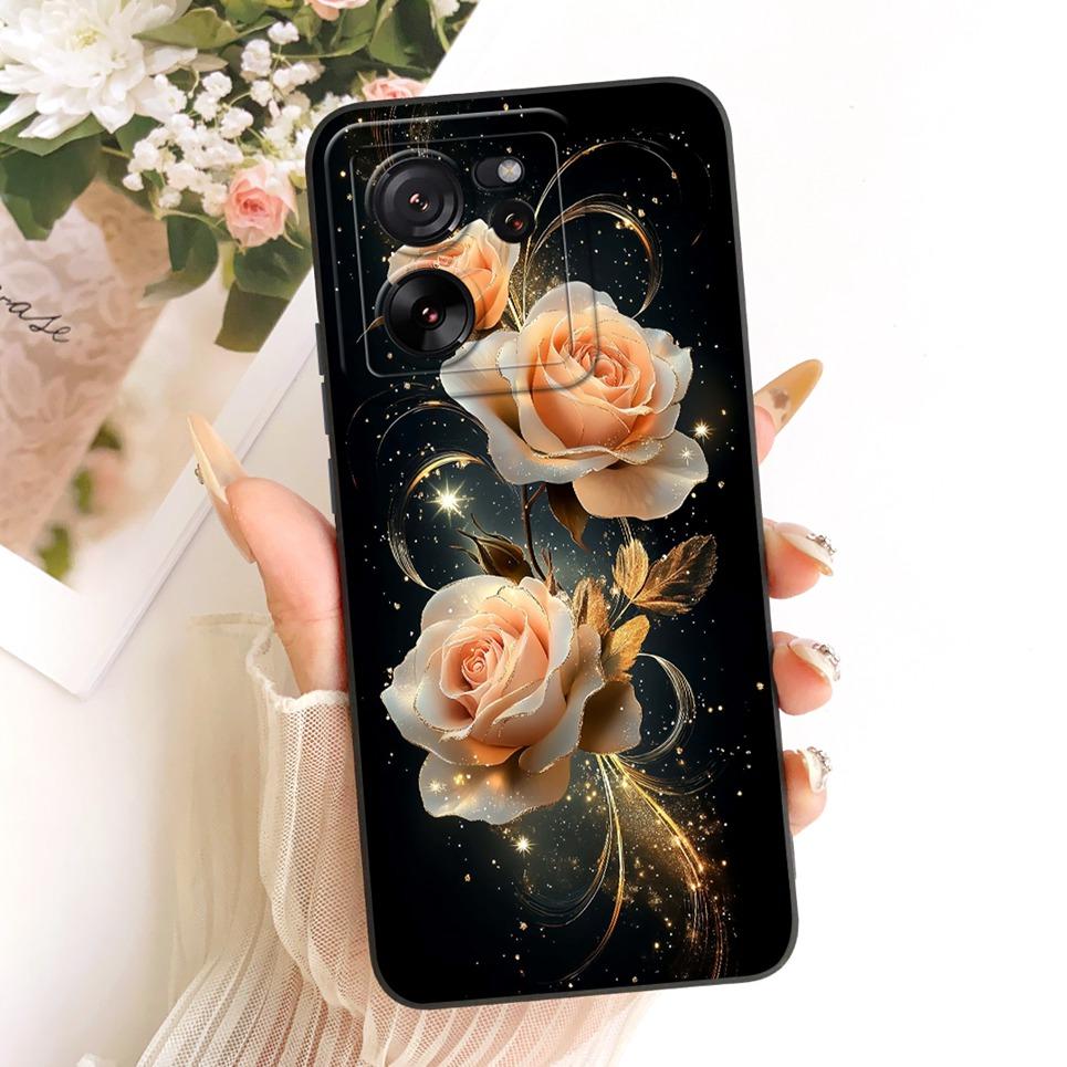 Daisy Bow Pattern Butterfly Flower Cherry Back Cover For Xiaomi 13T Pro Mi 13 13pro Phone Case Shockproof Soft Silicone Casing
