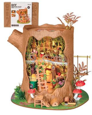 Rolife Miniature House Kit Dollhouse Fairy Tale Tree House with LED Lights DIY Handmade Kit Doll House Interior Decoration Atmosphere Entrance Craft