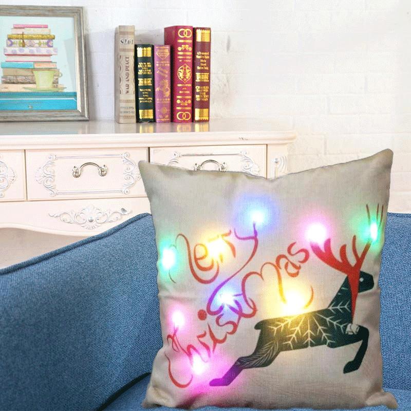 Luxuriöser Weihnachts-LED-Lichter Kissenbezug aus Leinen für festliche Heimdekoration und gemütliches Sofa