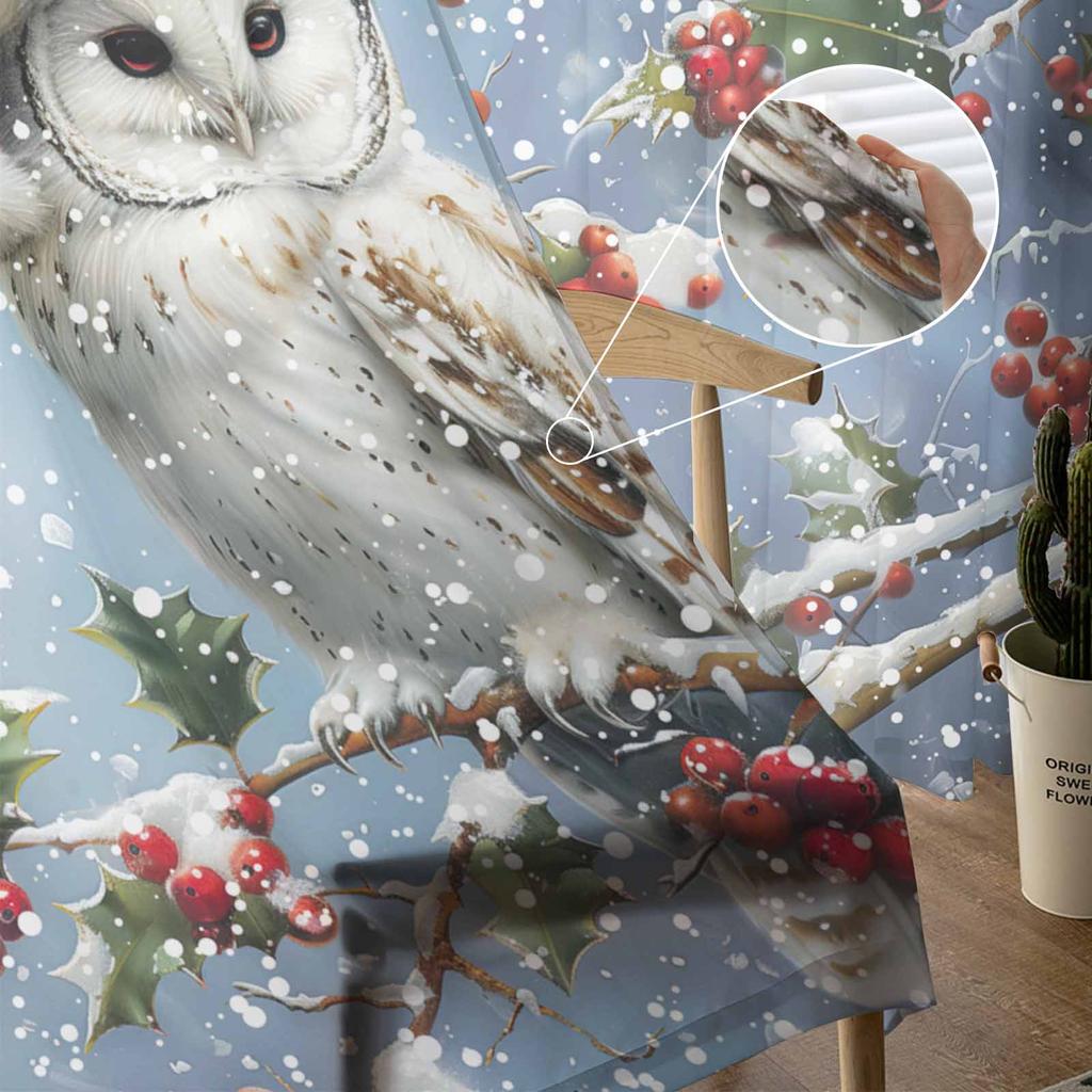 Christmas Winter Snowscape Owl Sheer Curtains Modern Gauze Curtain for Living Room Bedroom Voile Yarn Curtains