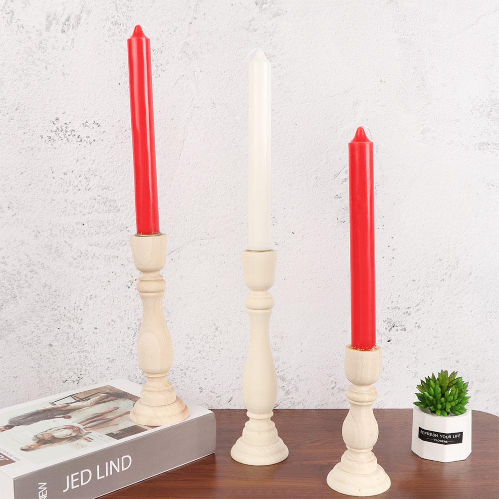 Craft Nordic Table Home Decor Retro Vintage Wooden Pillar Candlestick Holder Candle Holder Wedding Decoration