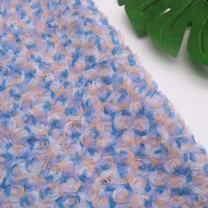 1Yard Three-Dimensional Rose Petal Embroidery Fabric 130cm Width DIY Costume Dress Birthday Party Decrotation Embroidery Fabric