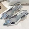 Baotou Fine Heel Patent Leather Sandals Women's Summer Pointed Toe Shallow Mouth Rhinestone Buckle Non-slip High Heels