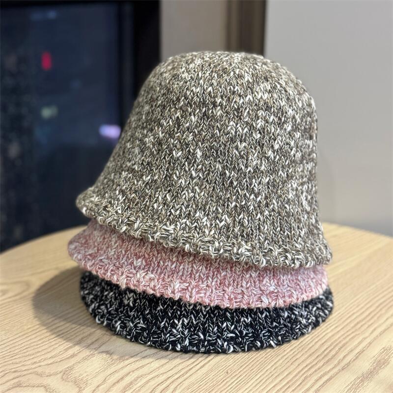 Autumn and Winter Simple Blended Circle Yarn Basin Hat Women's Fashion Warm Bucket Hat Shows Small Face Age-reducing Face Hat Tide