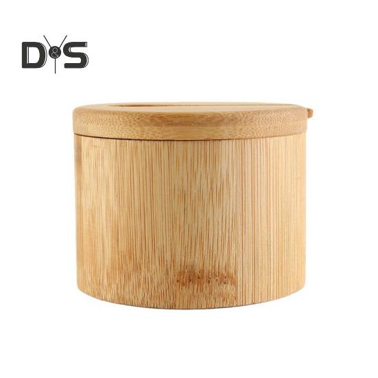 Bamboo Salt Cellar with Magnetic Swivel Lid Round Salt Box for Storing Salt Pepper Sugar Herbs Functional Spice Container Storage Tank
