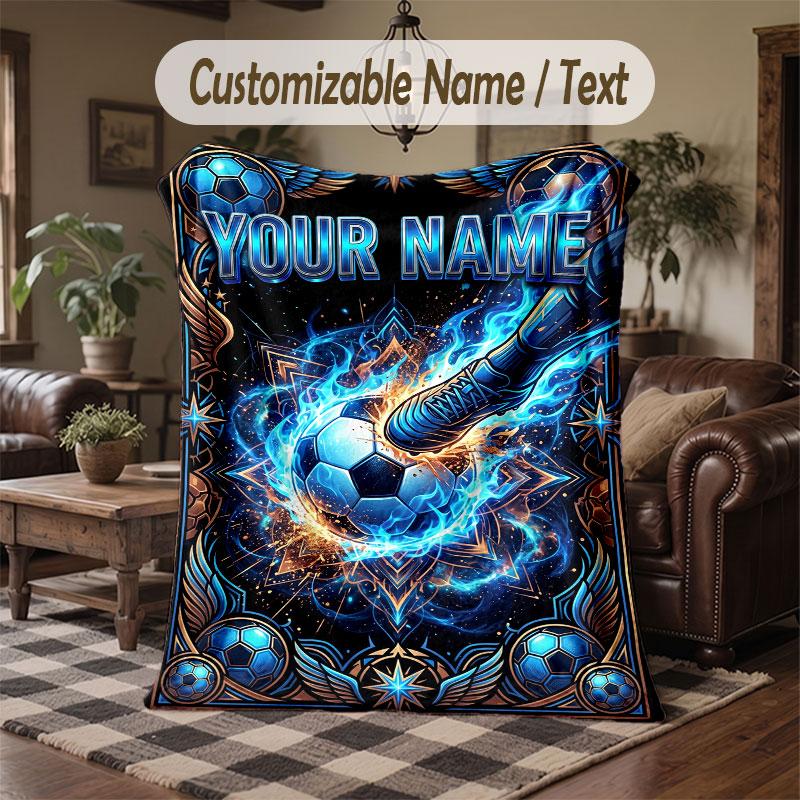 Fußball-Thema Decke mit individuellem Namen Text Personalisierte Decke Weiche Gemütliche Decke für Zuhause Sofa Bett