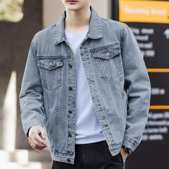 Men Jacket Denim Retro Hip Hop Style Loose Single-breasted Long Sleeve Lapel Multi Pockets Casual Streetwear Plus Size Men Coat