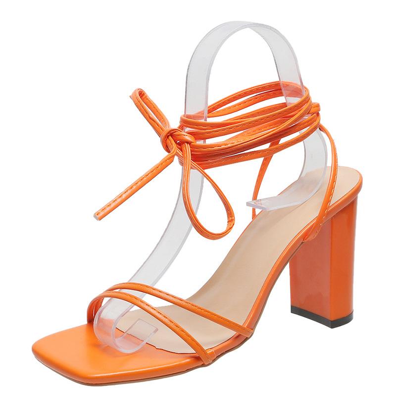 Women's White Chunky Heeled Sandals  Lace Up Open Toe Mid Heels Stylish Daily Wear Sandals Roman Sandals