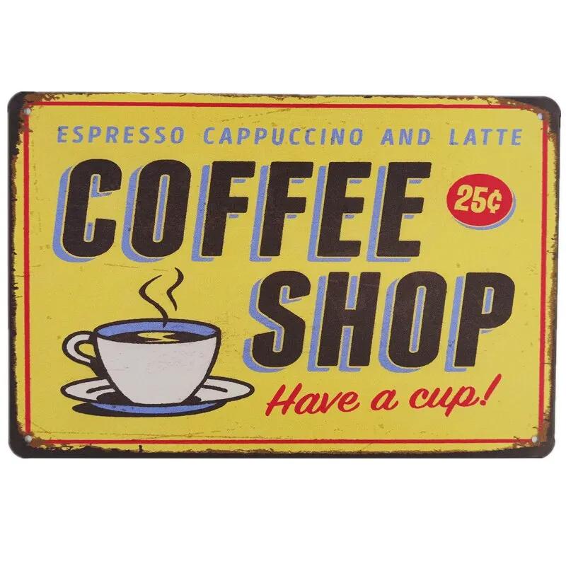 Vintage Shabby Chic Coffee Menu Metal Tin Sign Retro Home Bar Cafe Pub Tavern Wall Decoration Decorative Plate Poster for